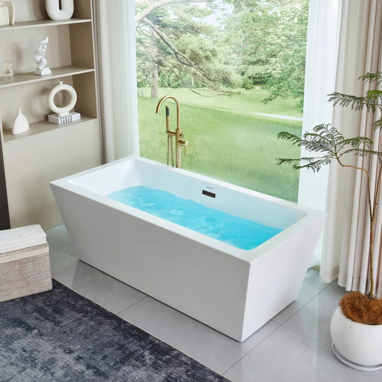 Elena 59" x 30" Freestanding Soaking Acrylic Bathtub
