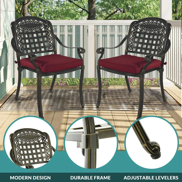 Wildon Home® 9-Piece Outdoor Patio Dining Set For 8, All Weather Cast Aluminum Patio Funiture Table And Chairs Set- 94.5" Rectangular Table And 8 Cushioned Chairs For Garden, 2" Umbrella Hole