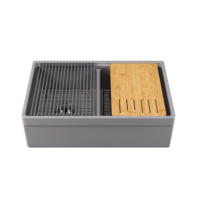 33" L X 20" W White Fireclay Double Bowl Workstation Farmhouse Kitchen Sink with Cutting Board And Dish-Drying Rack