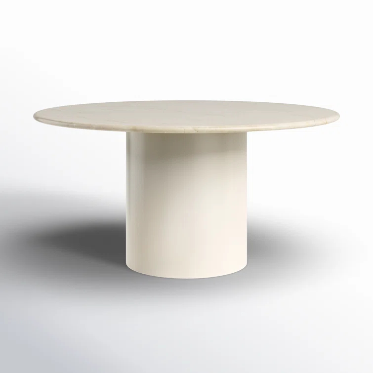 Cream Marble and Iron Round Pedestal Dining Table