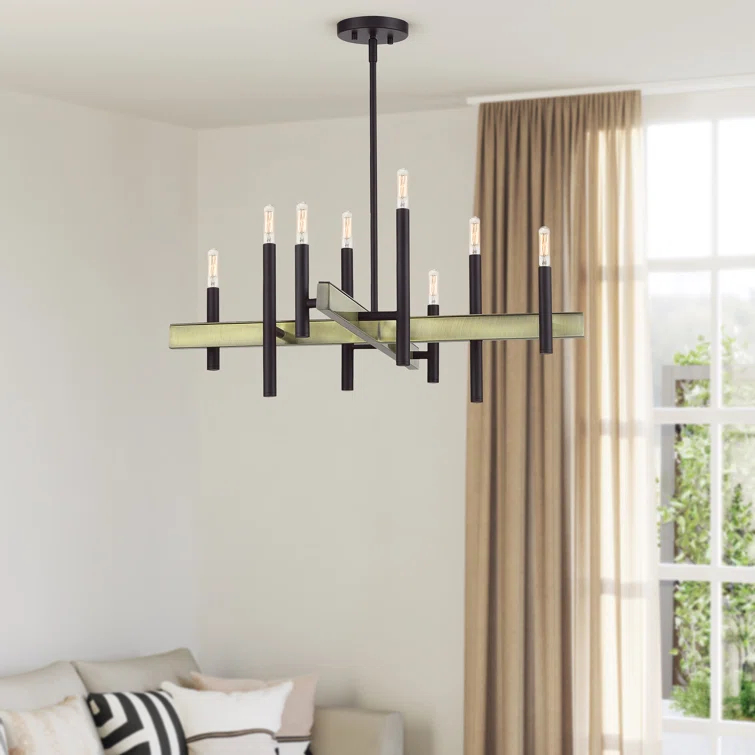 Gracie Oaks 8 Light Black Medium Chandelier With Brushed Nickel Accents