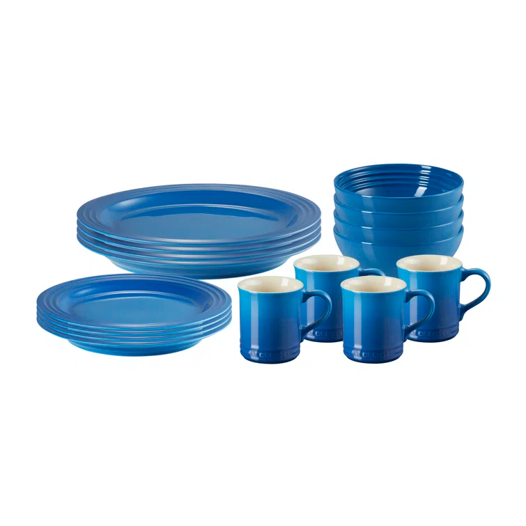 Marseille Blue Ceramic 16-Piece Dinnerware Set