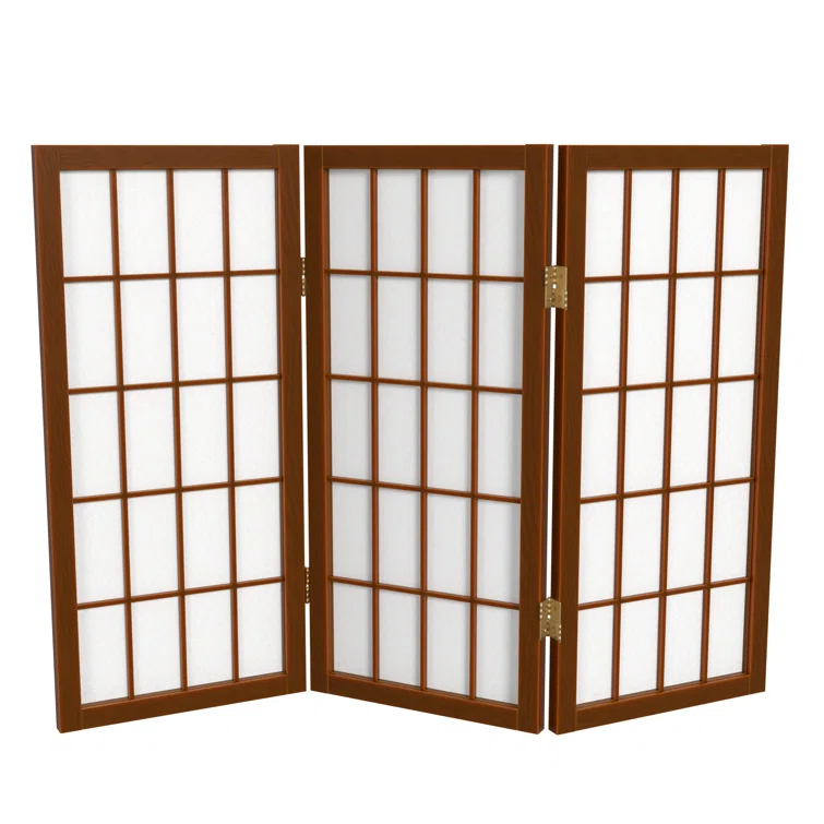 Oriental Furniture 2 ft. Tall Desktop Window Pane Screen - Walnut - 3 Panel