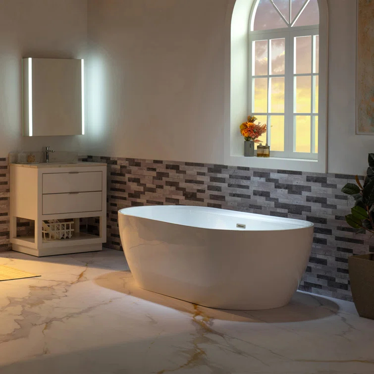 67" x 31.5" Freestanding Soaking Acrylic Bathtub