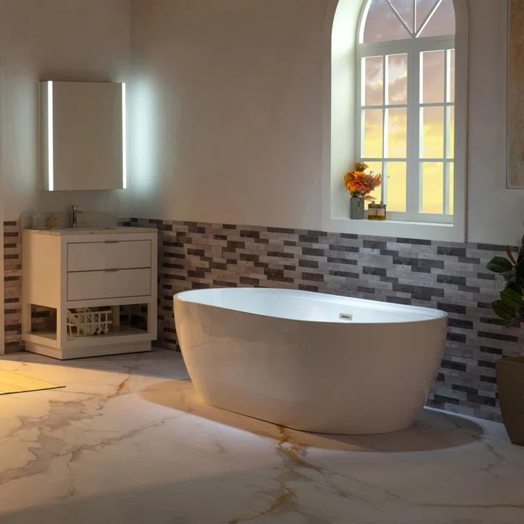 67" x 31.5" Freestanding Soaking Acrylic Bathtub