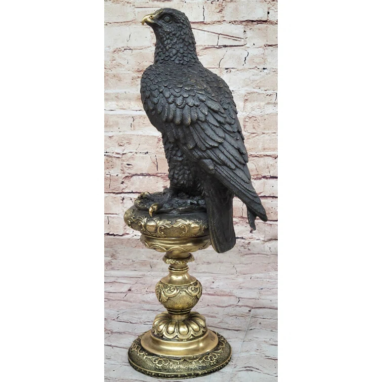 Red Barrel Studio® Kevis Hot Cast Bronze Eagle on Golden Pedestal Signed Original Wildlife Birds Art by Milo