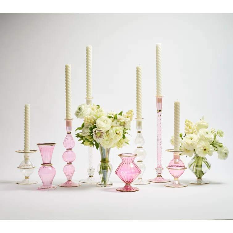 Handmade Clear Glass Trumpet Bud Vase with Gold Accents