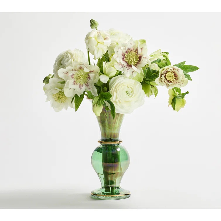 Handmade Green Glass Bud Vase with Gold Accents