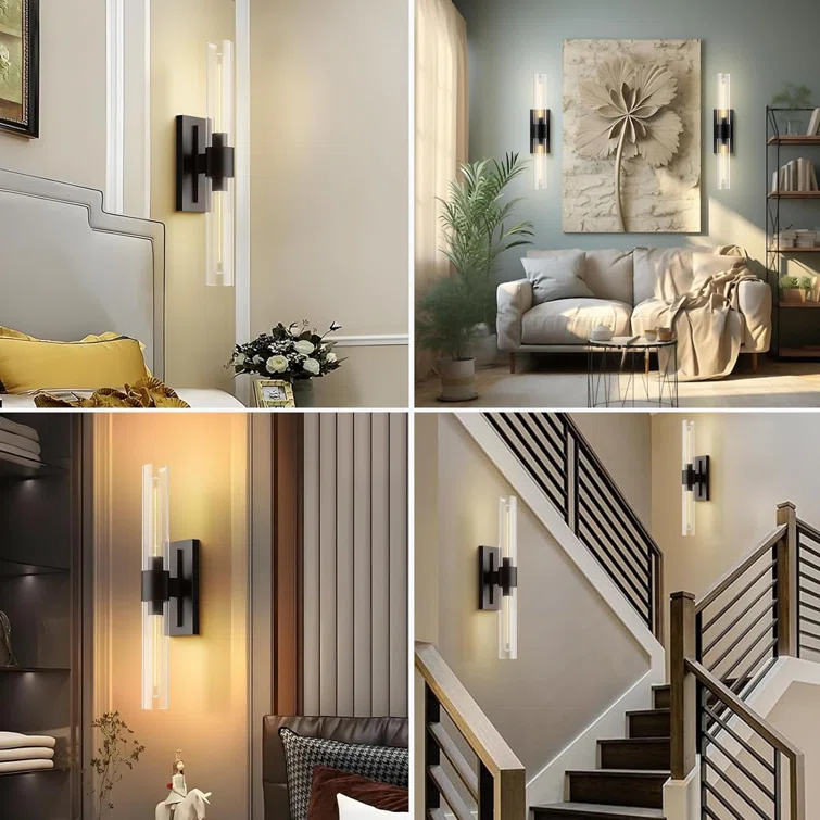 Mailus Wall Sconces, 22.8" Industrial-Chic Dual Glass Cylinder Wall Sconce(Set of 2)