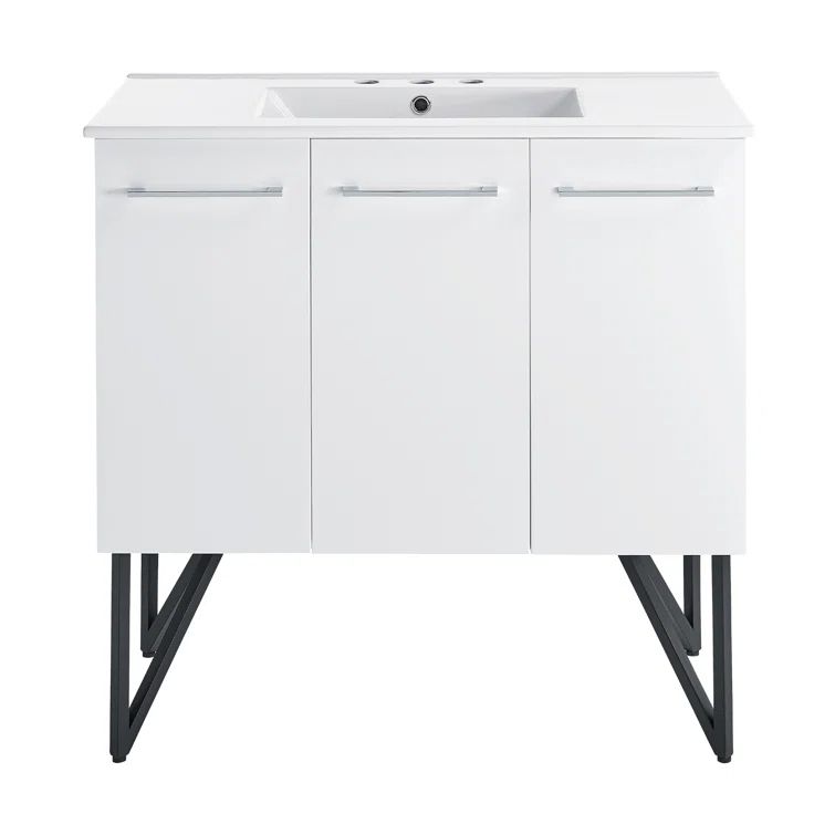 Annecy 36 In. White Bathroom Vanity With 3-Hole Ceramic Sink Top