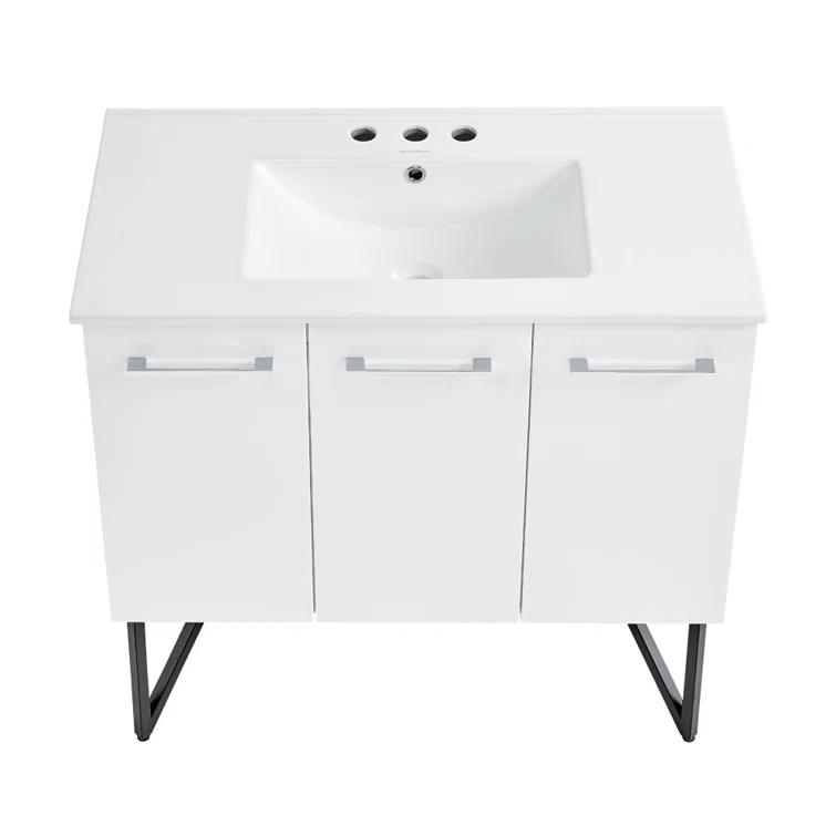 Annecy 36 In. White Bathroom Vanity With 3-Hole Ceramic Sink Top