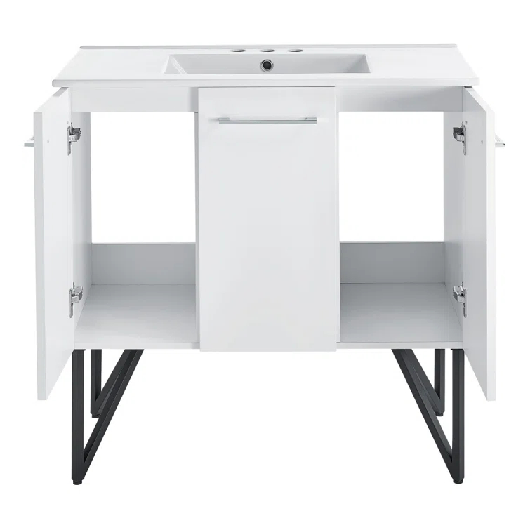 Annecy 36 In. White Bathroom Vanity With 3-Hole Ceramic Sink Top