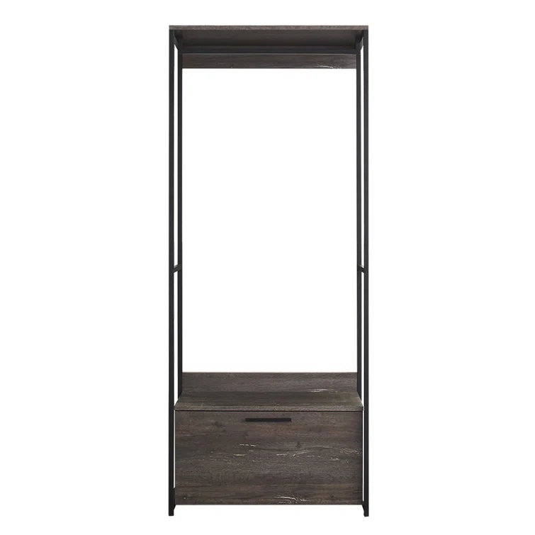 Gin Modular Closet System, 1 Rustic Gray Drawer, 1 Hanging Rod, Black