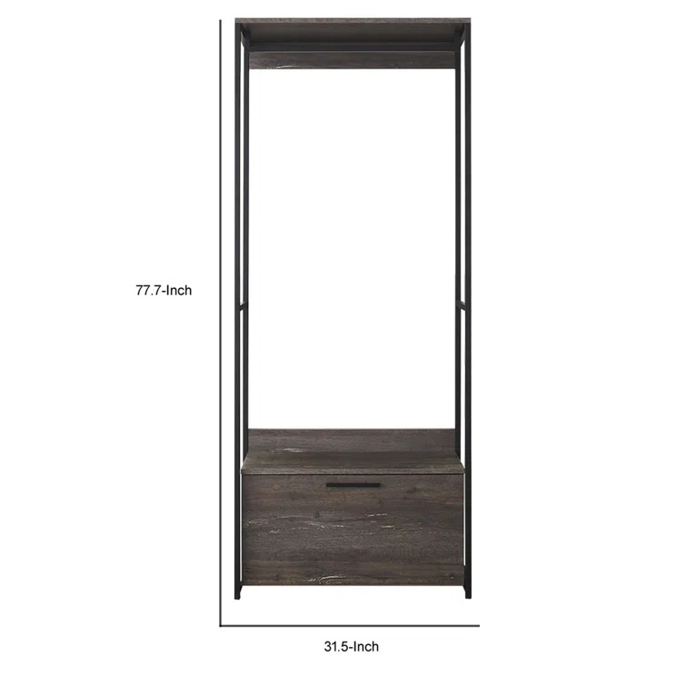 Gin Modular Closet System, 1 Rustic Gray Drawer, 1 Hanging Rod, Black