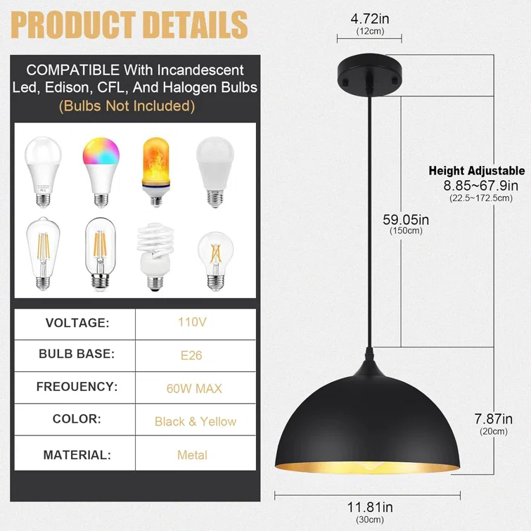 Danialah 1 - Light 11.81" Industrial Dome Single Pendant with Metal Dome Shade for Kitchen Island Dinning Room