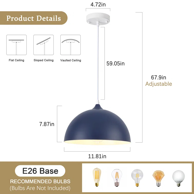 Danialah 1 - Light Industrial Dome Single Pendant with Metal Dome