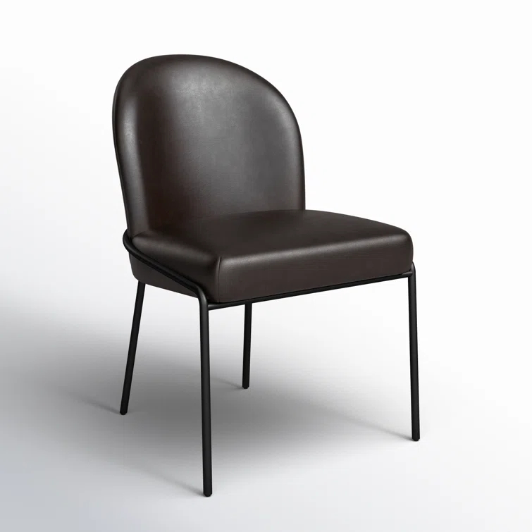 Laina Leather Upholstered Back Side Chair in Black