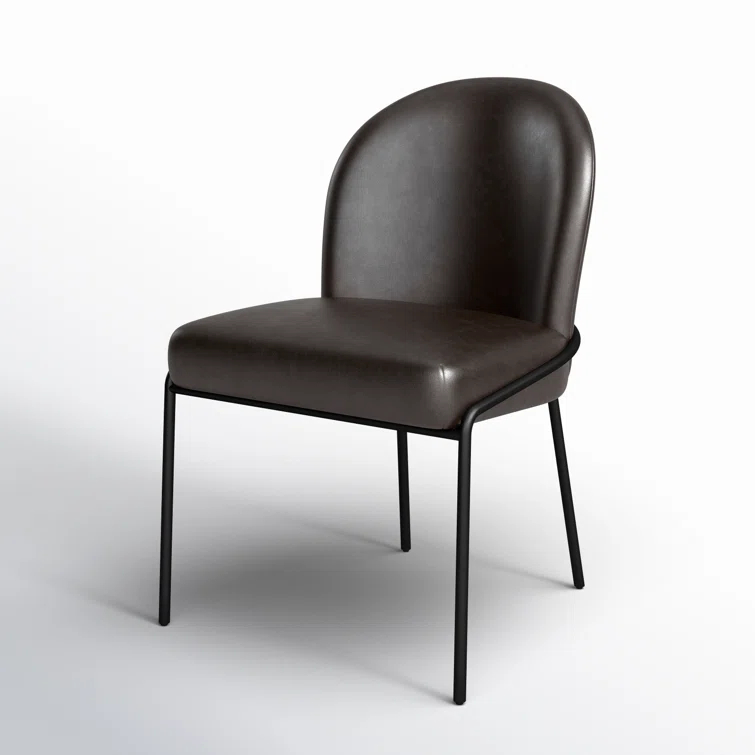 Laina Leather Upholstered Back Side Chair in Black