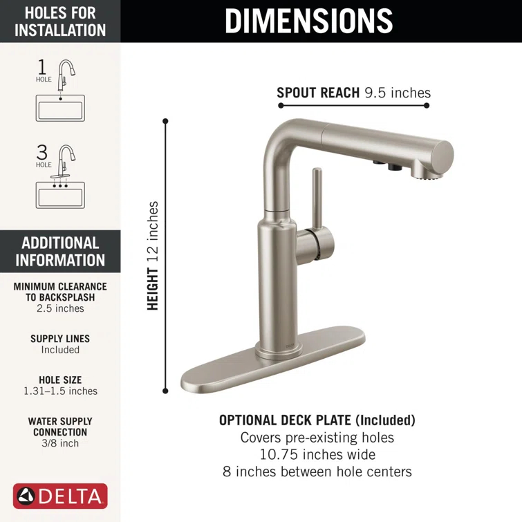 Daneri Pull-Out Sprayer Kitchen Faucet, Single Handle Kitchen Sink Faucet