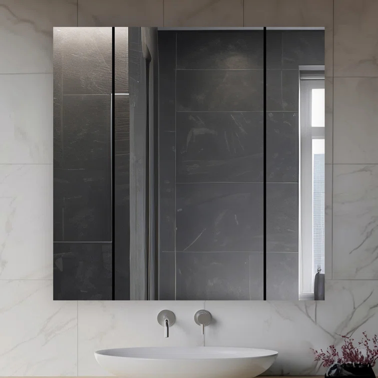 Royale Medicine Cabinet with Electrical Outlets, Defogger, Adjustable LED 3X Magnifying Mirror.