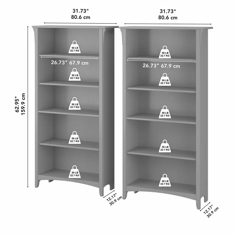 Khadesha Tall 5 Shelf Bookcase - Set Of 2