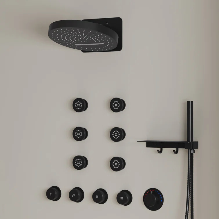 Wall Mounted Dual Thermostatic Shower Shower Faucet Set ,Waterfall & Rainfall Shower Head with Rough-In Valve