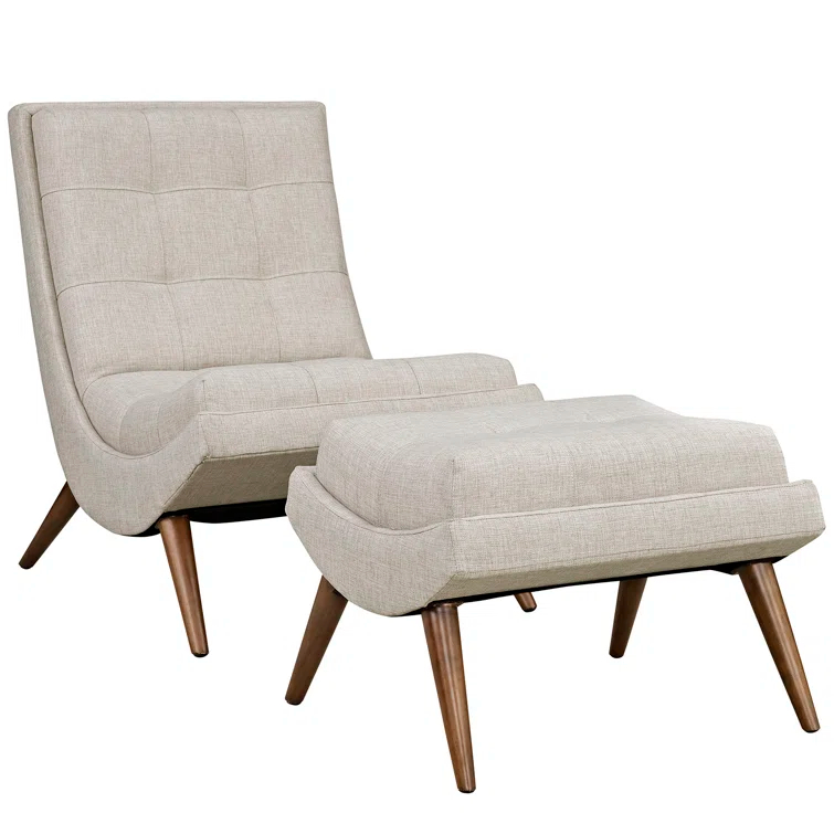 Modway Ramp Mid Century Fabric Lounge Chair Set