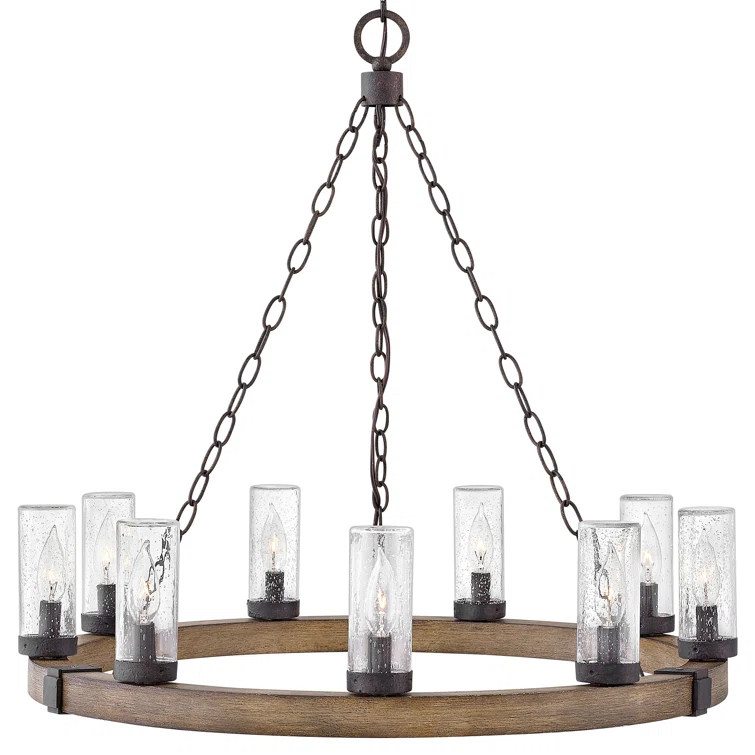 Sawyer 30" Nine-Light 12v Outdoor Candle Chandelier - LEDs Included