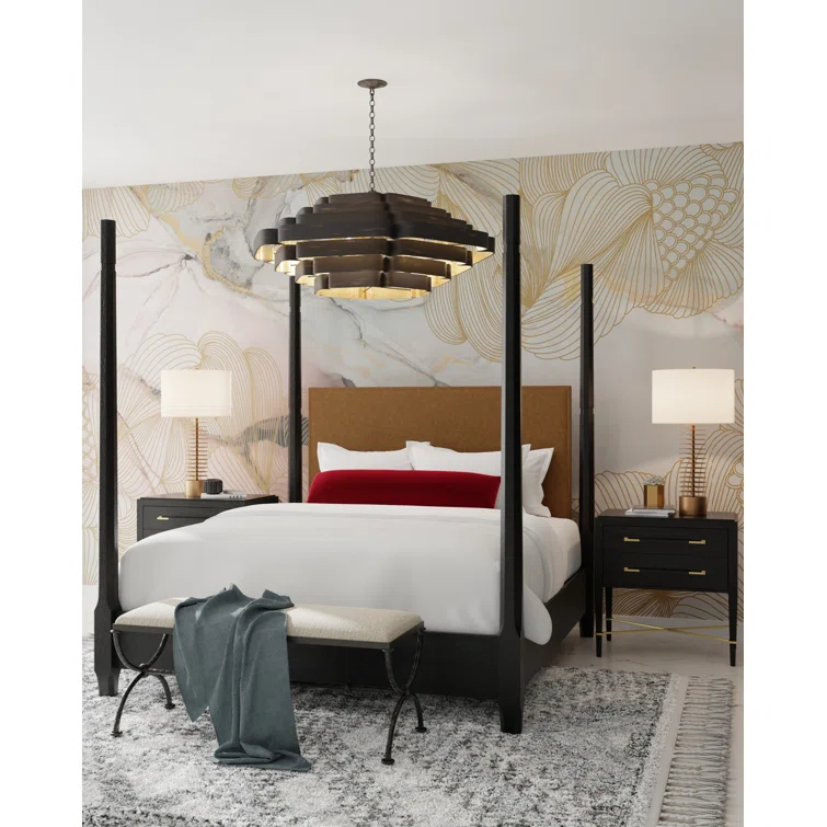 Bailey 6-Light French Black and Gold Leaf Chandelier