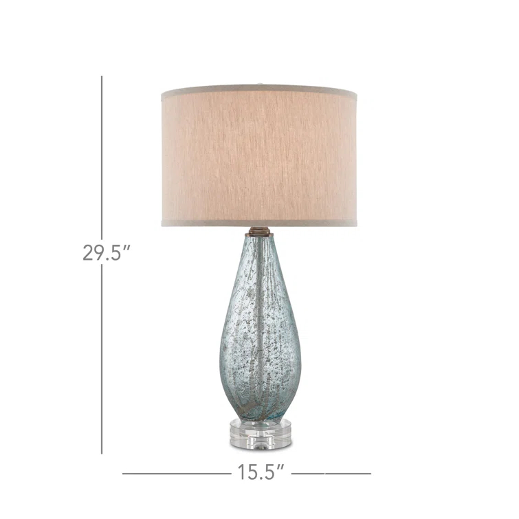 Pale Blue Speckled Glass Table Lamp with Natural Linen Shade