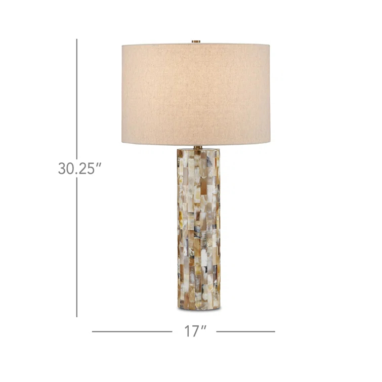 Beige Linen and Natural Horn Inlay Table Lamp
