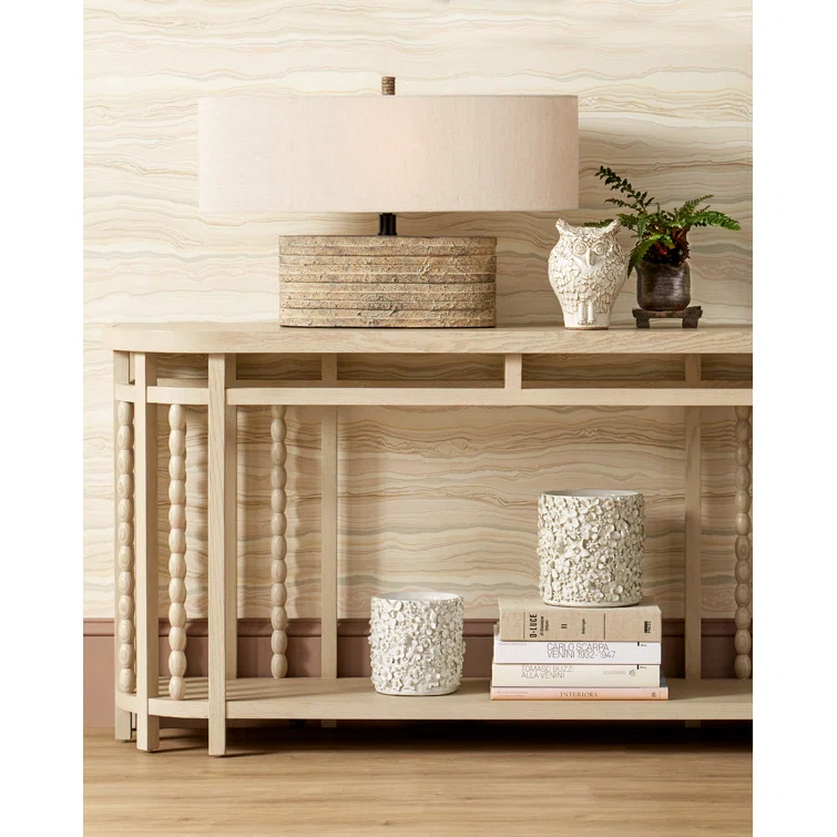 Rustic Granite Terracotta Table Lamp with Vanilla Linen Shade