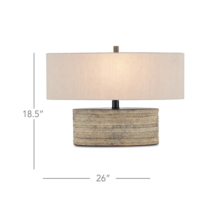 Rustic Granite Terracotta Table Lamp with Vanilla Linen Shade
