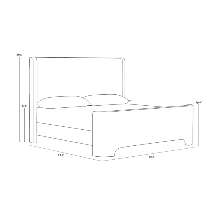 Gray Upholstered King Platform Bed with Headboard and Slats