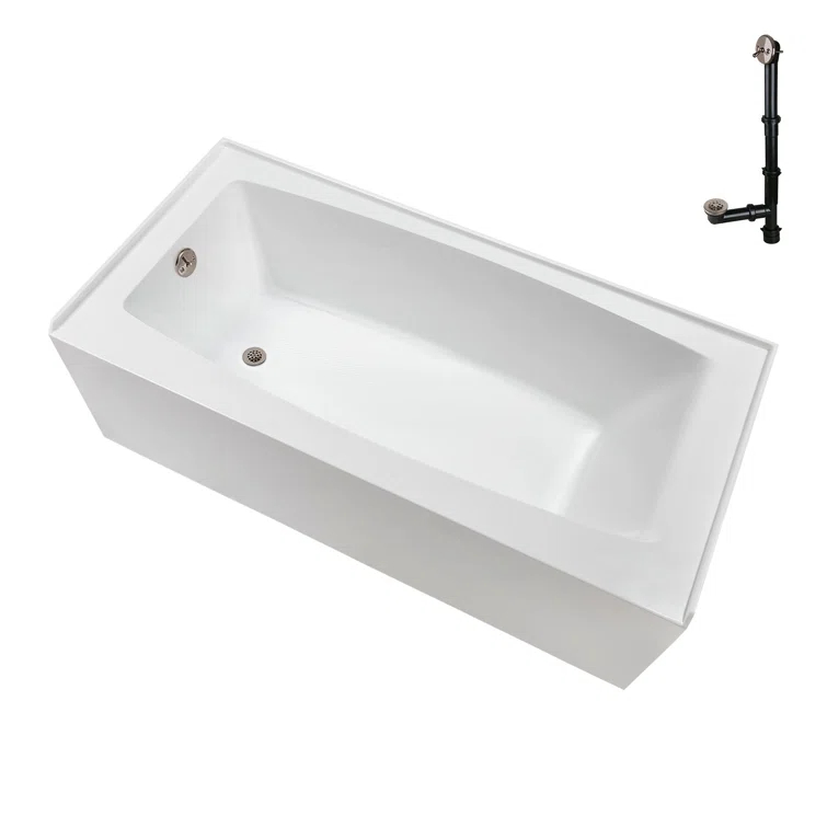 Streamline 60 in. x 30 in. Acrylic Left-Hand Drain Alcove Bathtub in Glossy White With External Drain