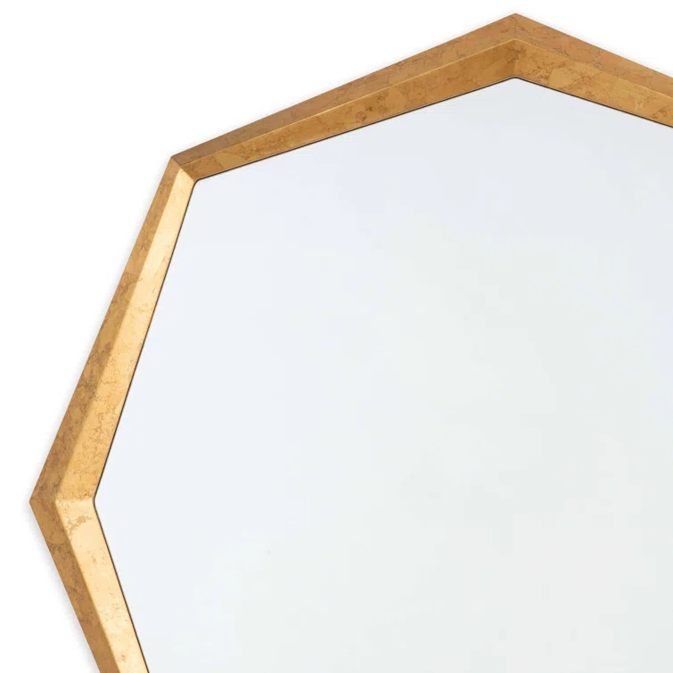 36" Round Gold Leaf Wood Wall Mirror