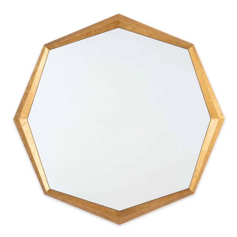 36" Round Gold Leaf Wood Wall Mirror