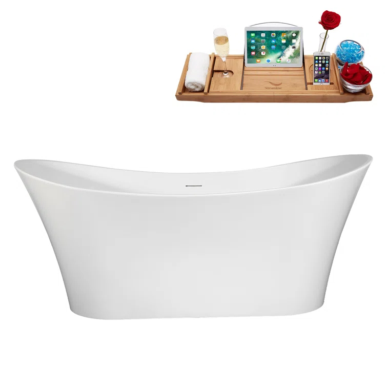 67" Streamline Soaking Freestanding Tub and Tray With Internal Drain