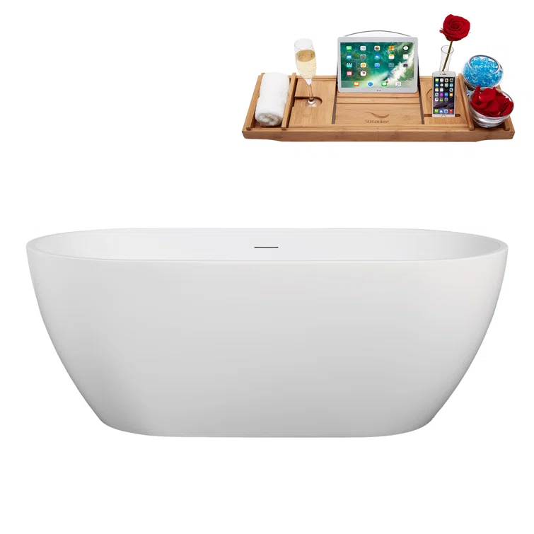 61" Streamline Soaking Freestanding Tub and Tray With Drain
