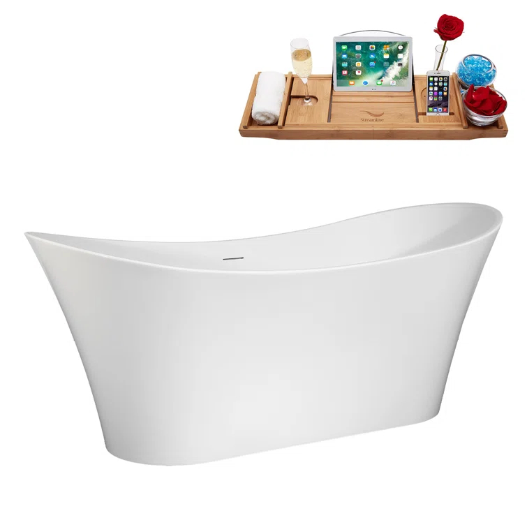 67" Streamline Soaking Freestanding Tub and Tray With Internal Drain