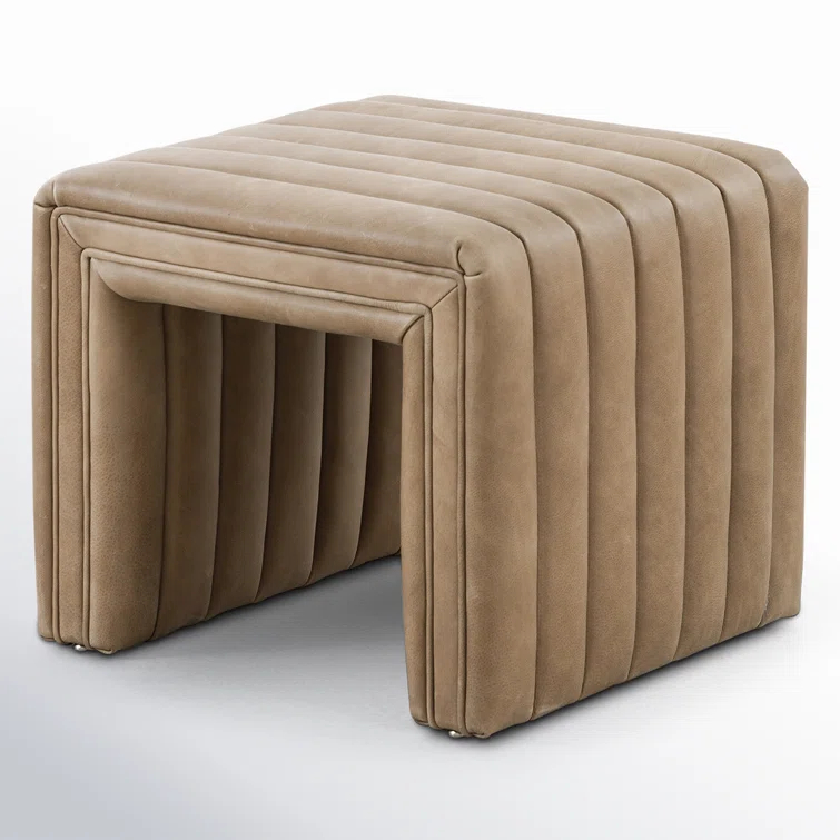 Augustine Modern Tufted Tawny Brown Leather Ottoman