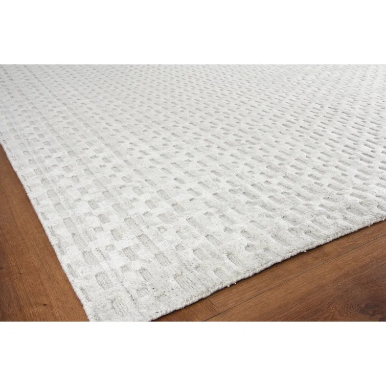 Monroe Silk Geometric Hand-Loomed Ivory Area Rug
