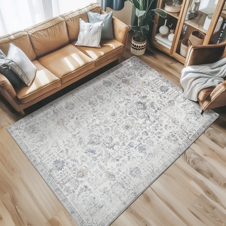 Chenille Mashine Washable Vintage Indoor Arae Rug with Non-Slip Backing for Bedroom Living Room Kitchen Entryway