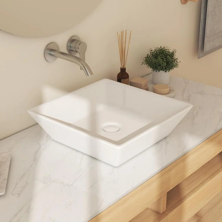 Naples 16" W x 5" H Square Vitreous ChinaBathroom Countertop Sink Vessel Sink in White
