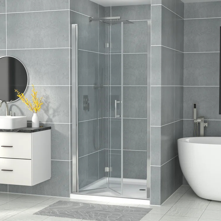 Sarlai 30 - 31 3/8" W x 72" H BiFold Frameless Glass Shower Door with Clear Tempered Glass S-SD3072BF-CH