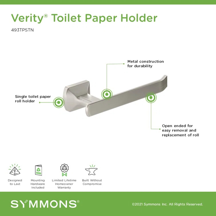 Verity Wall Mounted Bathroom Toilet Paper Holder with Installation Hardware