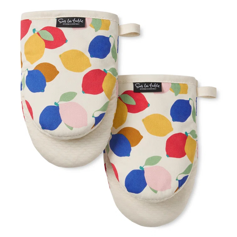 Sur La Table Kitchen Essentials SUR LA TABLE KITCHEN ESSENTIALS Lemon Zest Citrus Fruit Mini Oven Mitt Set Yellow/Blue/Ivory 5.5"x8" (Set of 2)
