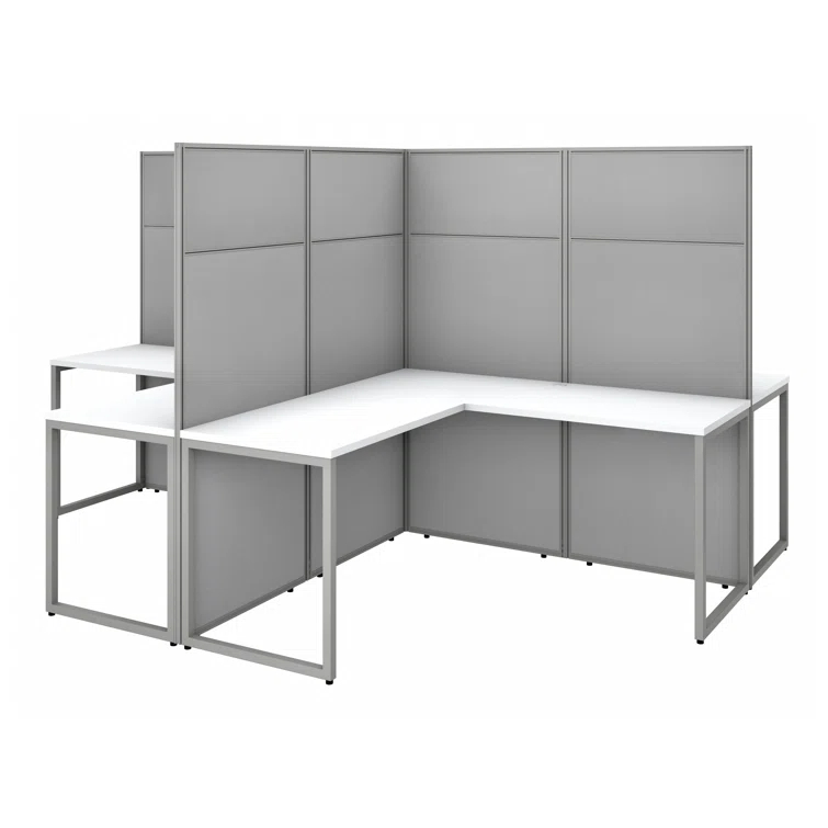 Bush Business Furniture Easy Office L-Shaped 4 Person Cubicle with Cable Management