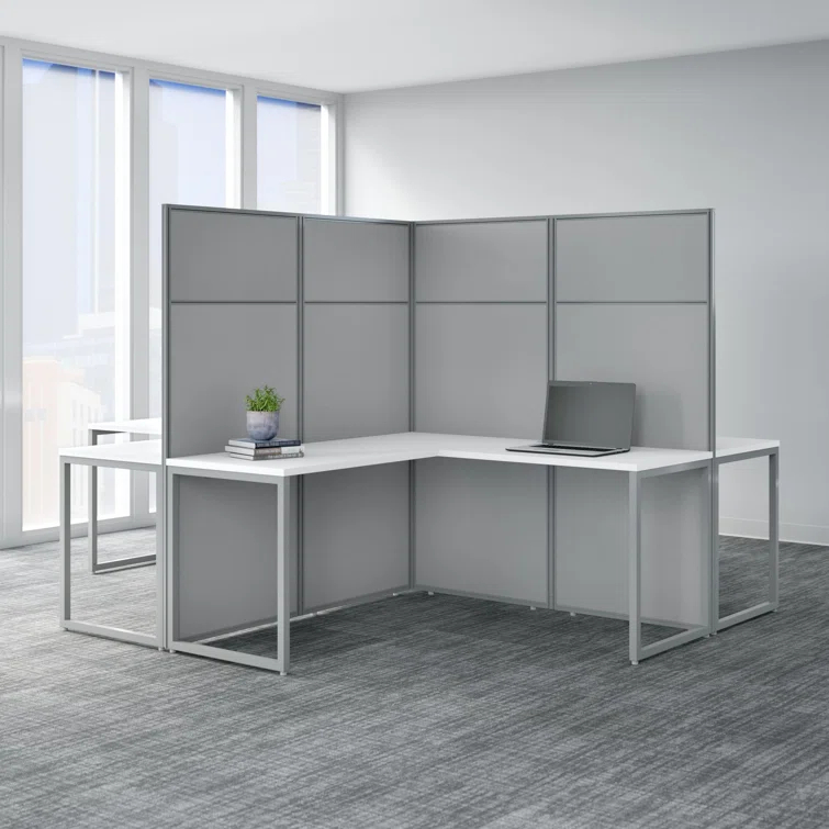 Bush Business Furniture Easy Office L-Shaped 4 Person Cubicle with Cable Management
