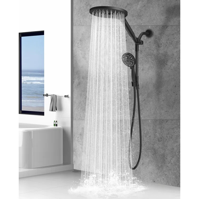 Dual Handheld Shower Head Combo, 2-In-1 Rain Shower Heads System 8 Inch Rainfall Shower Head And 10 Modes High Pressure Hand Held Showerhead With Built-In Power Wash
